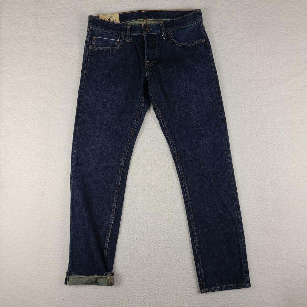 Hollister Jeans Mens 31x30‎ Skinny Selvedge Button Fly 100% Cotton Dark Wash VTG